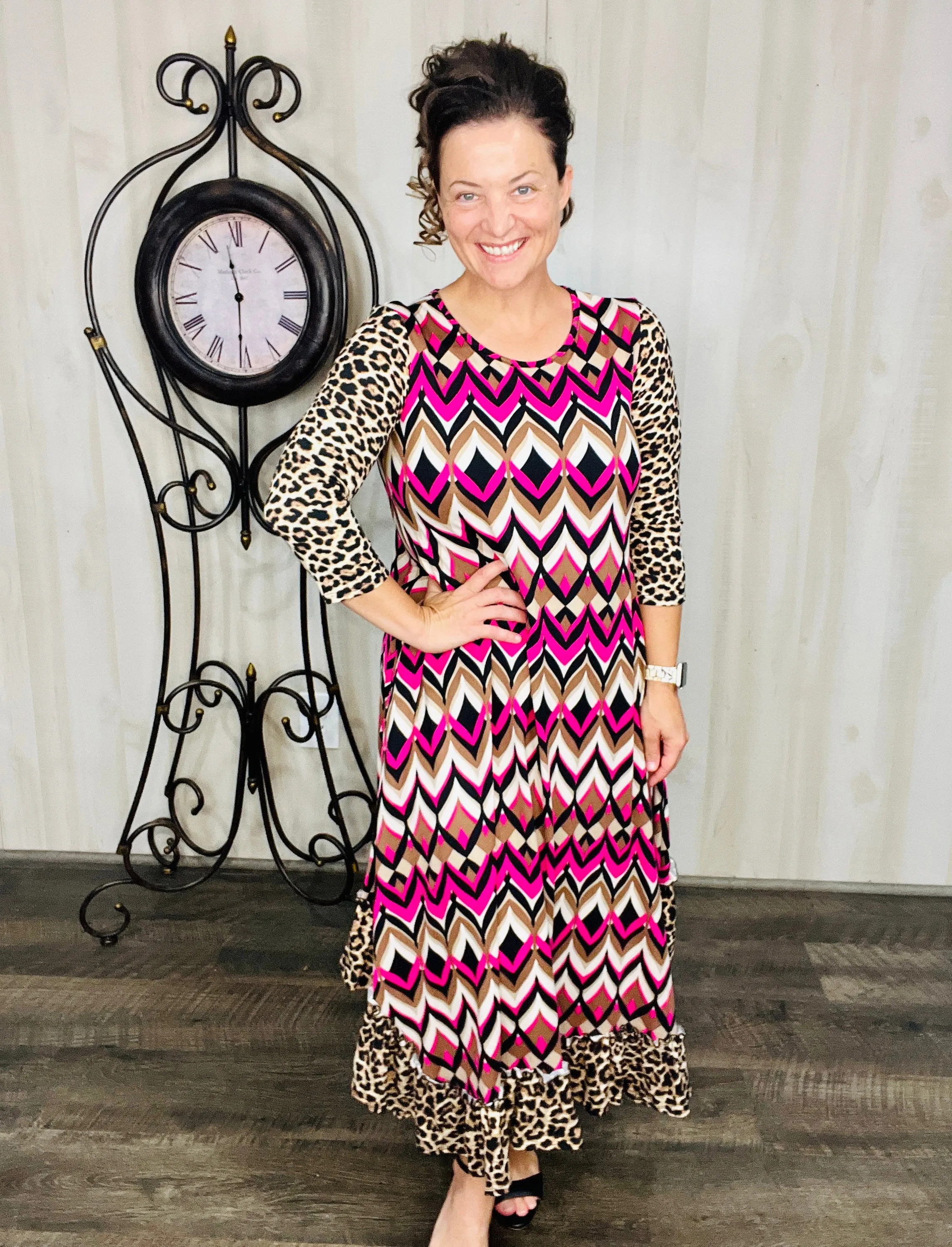 Michella Pink Geometric & Leopard Dress
