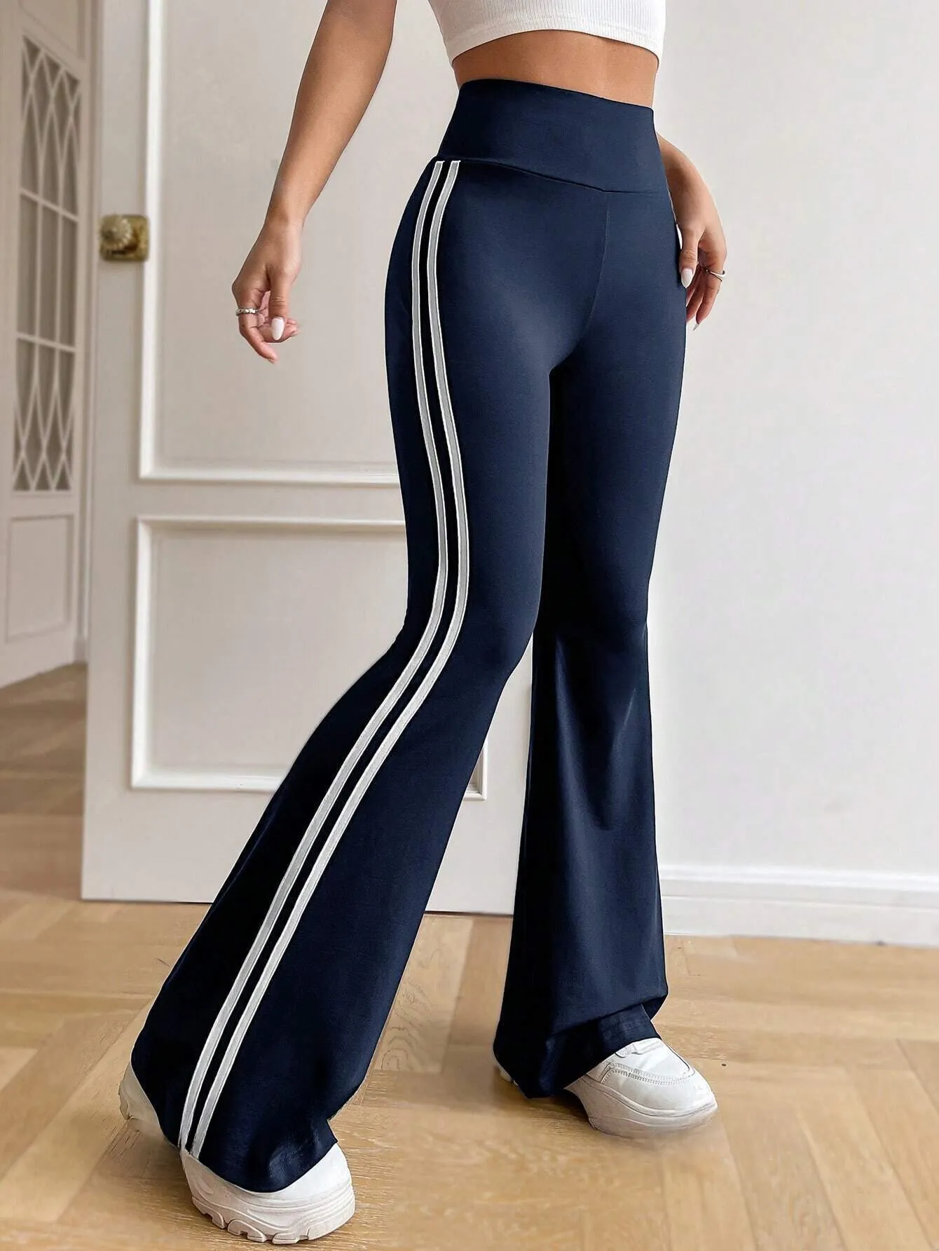 NEW STRIPED TAPE SIDE FLARE LEG PANT
