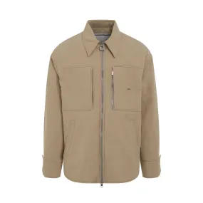 Nylon Leather Patch Jacket in Beige
