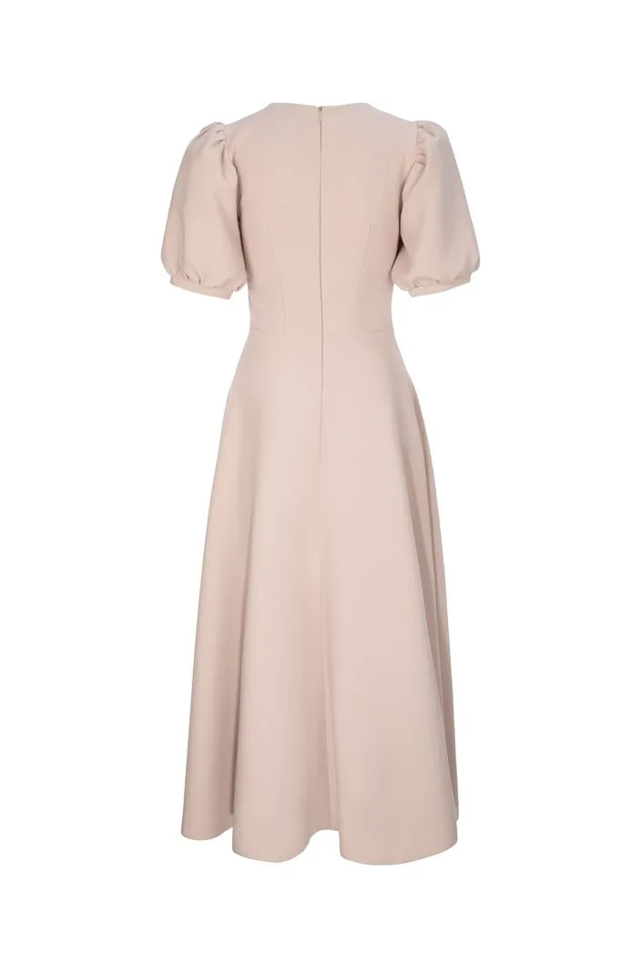 Off White High Neck And Puffy Sleeves Evening Dress