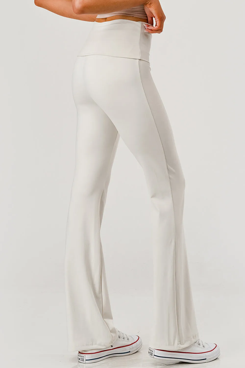 Pillowy Soft Fold Over High Waist Flare Pants - Sand