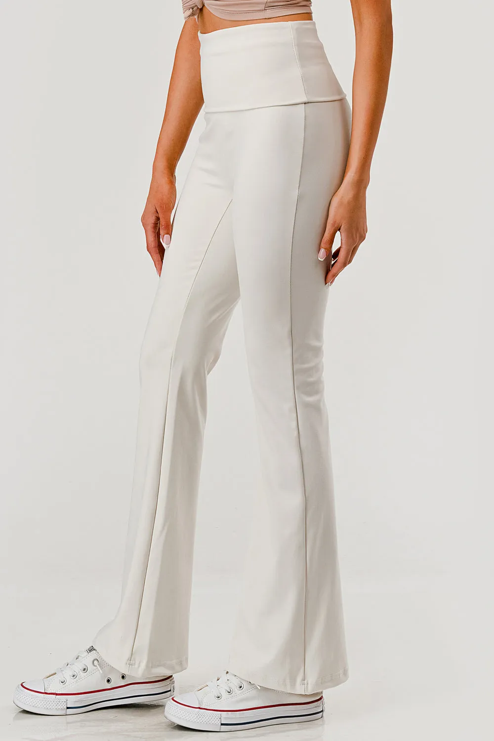 Pillowy Soft Fold Over High Waist Flare Pants - Sand