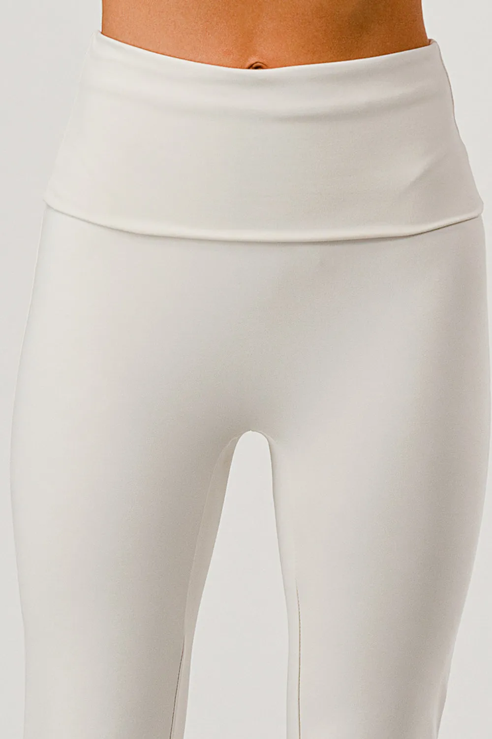 Pillowy Soft Fold Over High Waist Flare Pants - Sand