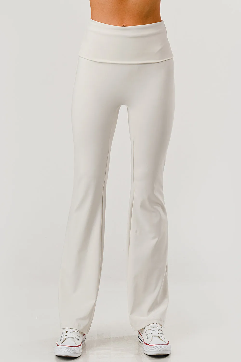 Pillowy Soft Fold Over High Waist Flare Pants - Sand