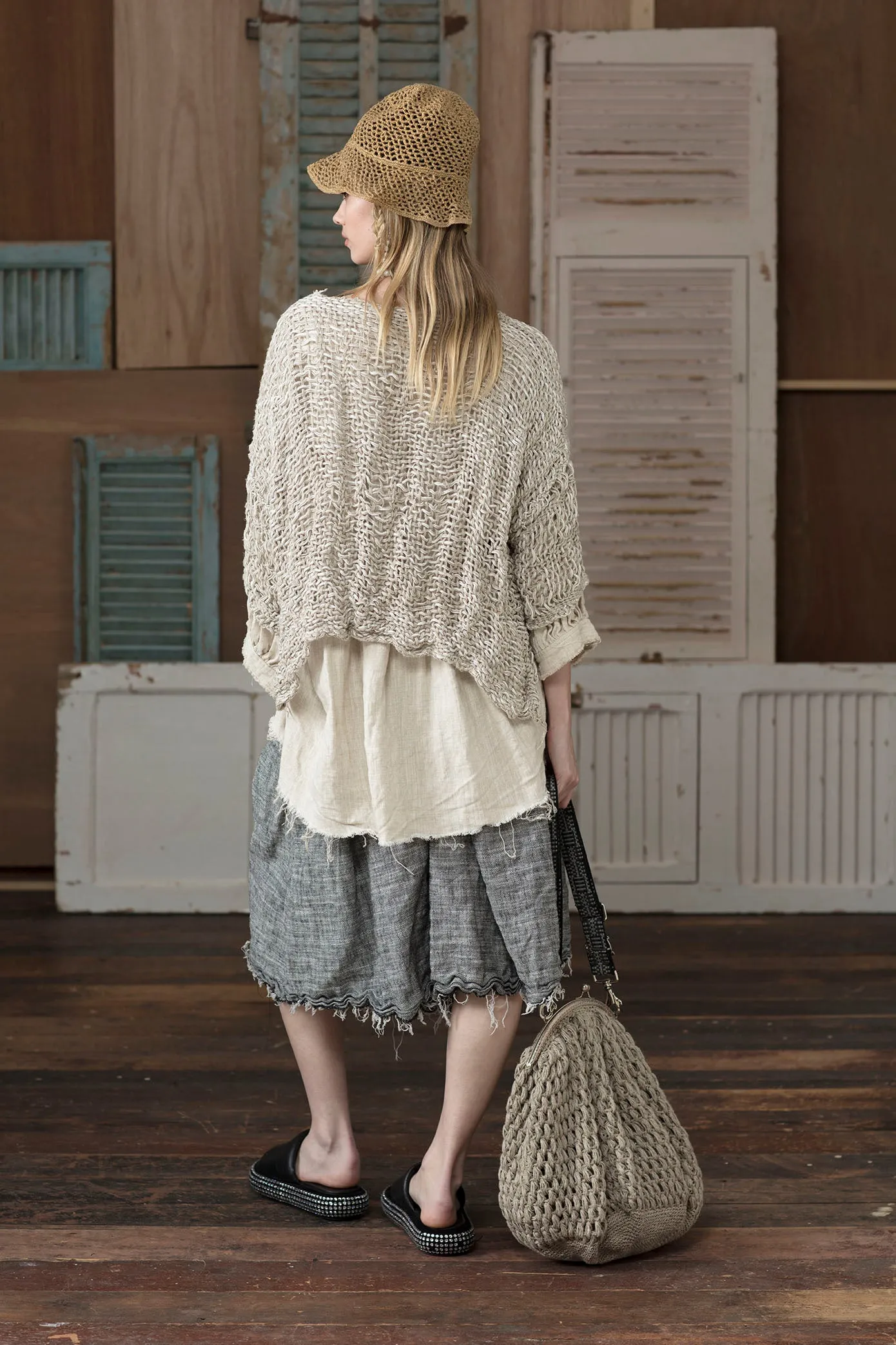 Pleated skirt (Linen) - Herringbone