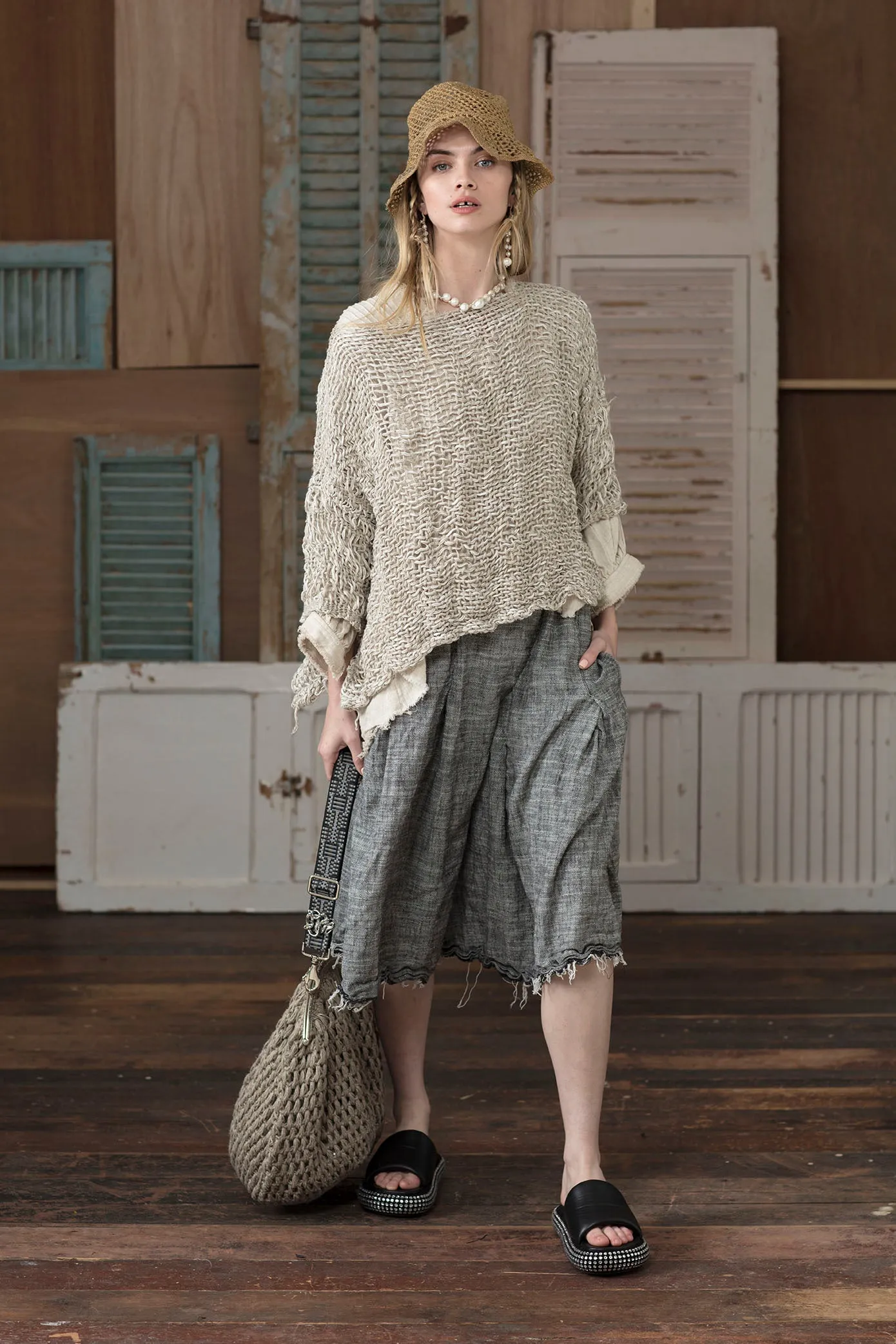 Pleated skirt (Linen) - Herringbone