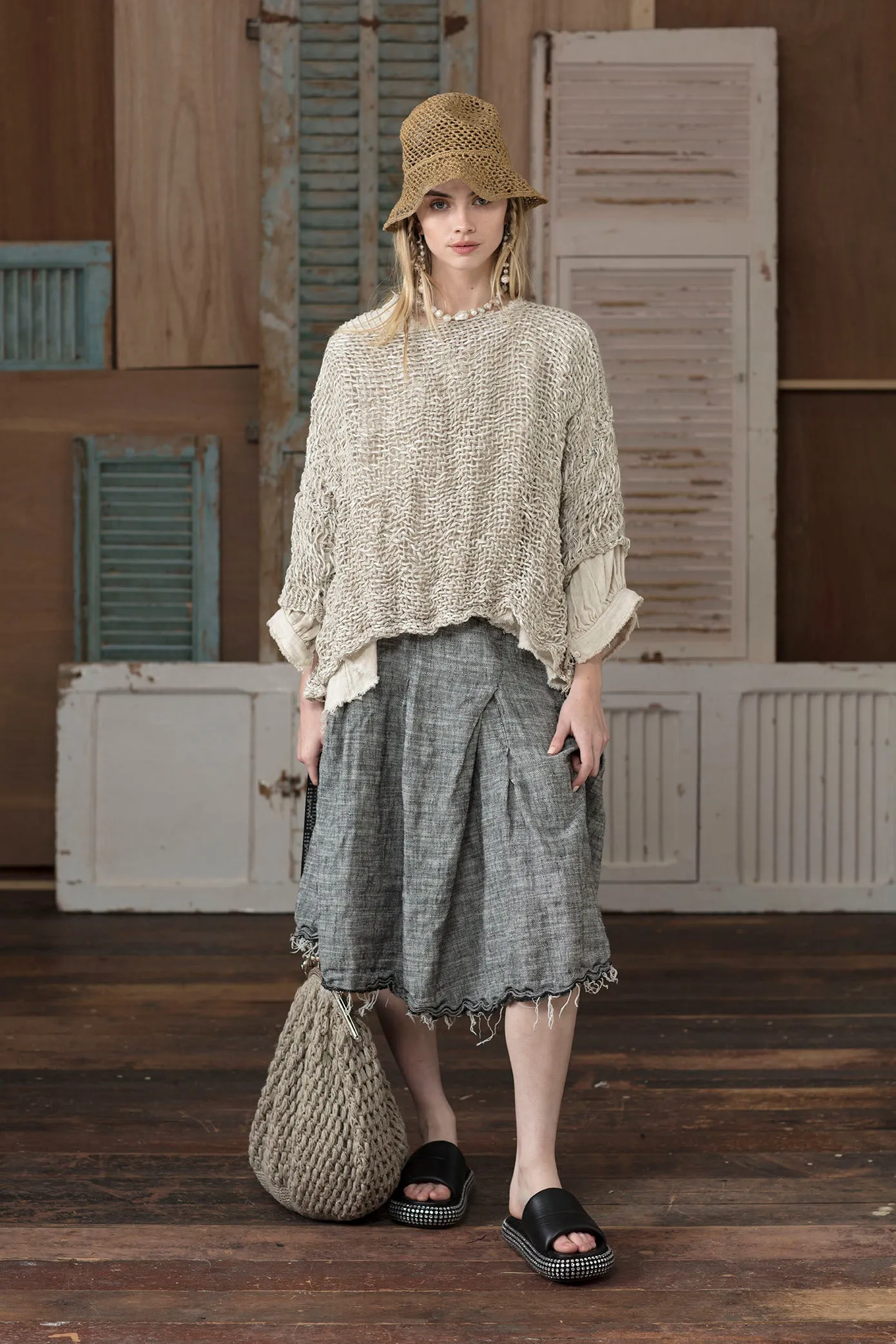Pleated skirt (Linen) - Herringbone