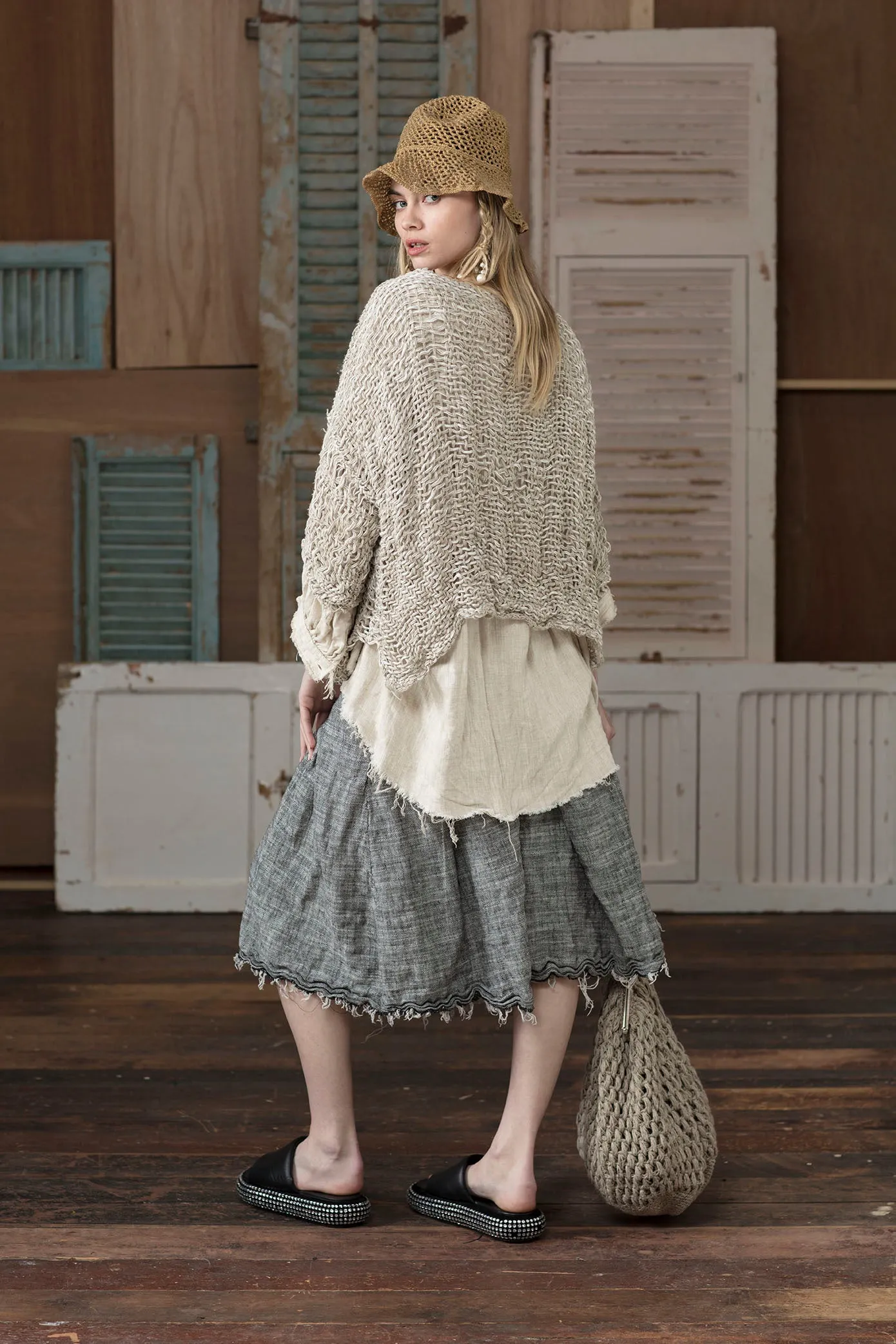 Pleated skirt (Linen) - Herringbone