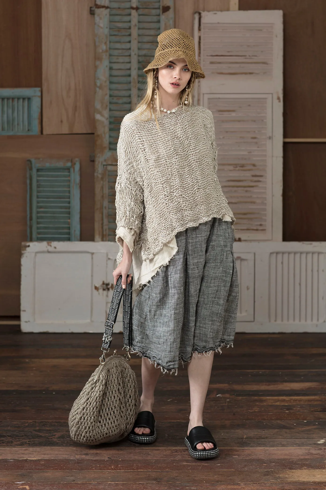 Pleated skirt (Linen) - Herringbone