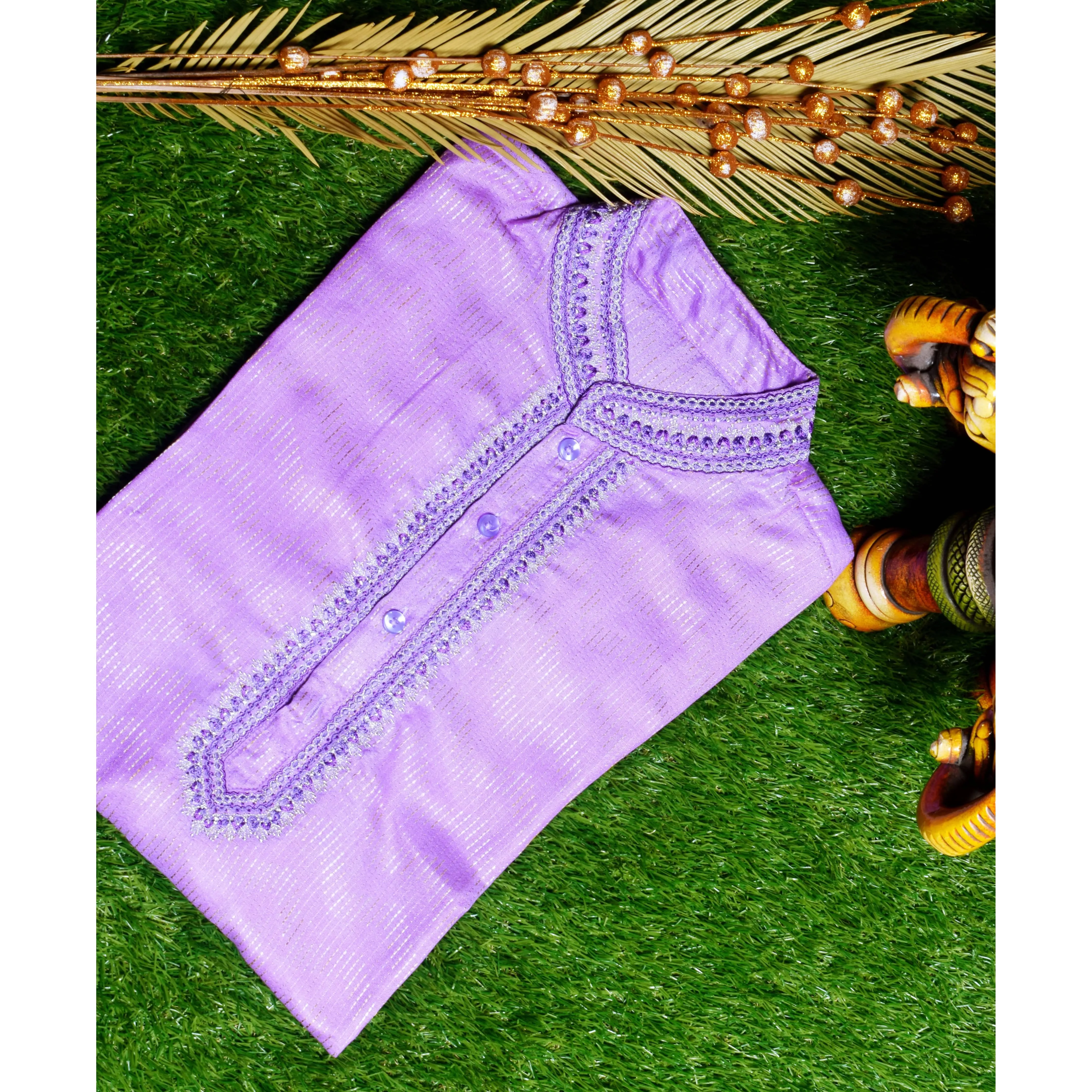 Purple Cotton Silk Embroidered Kurta