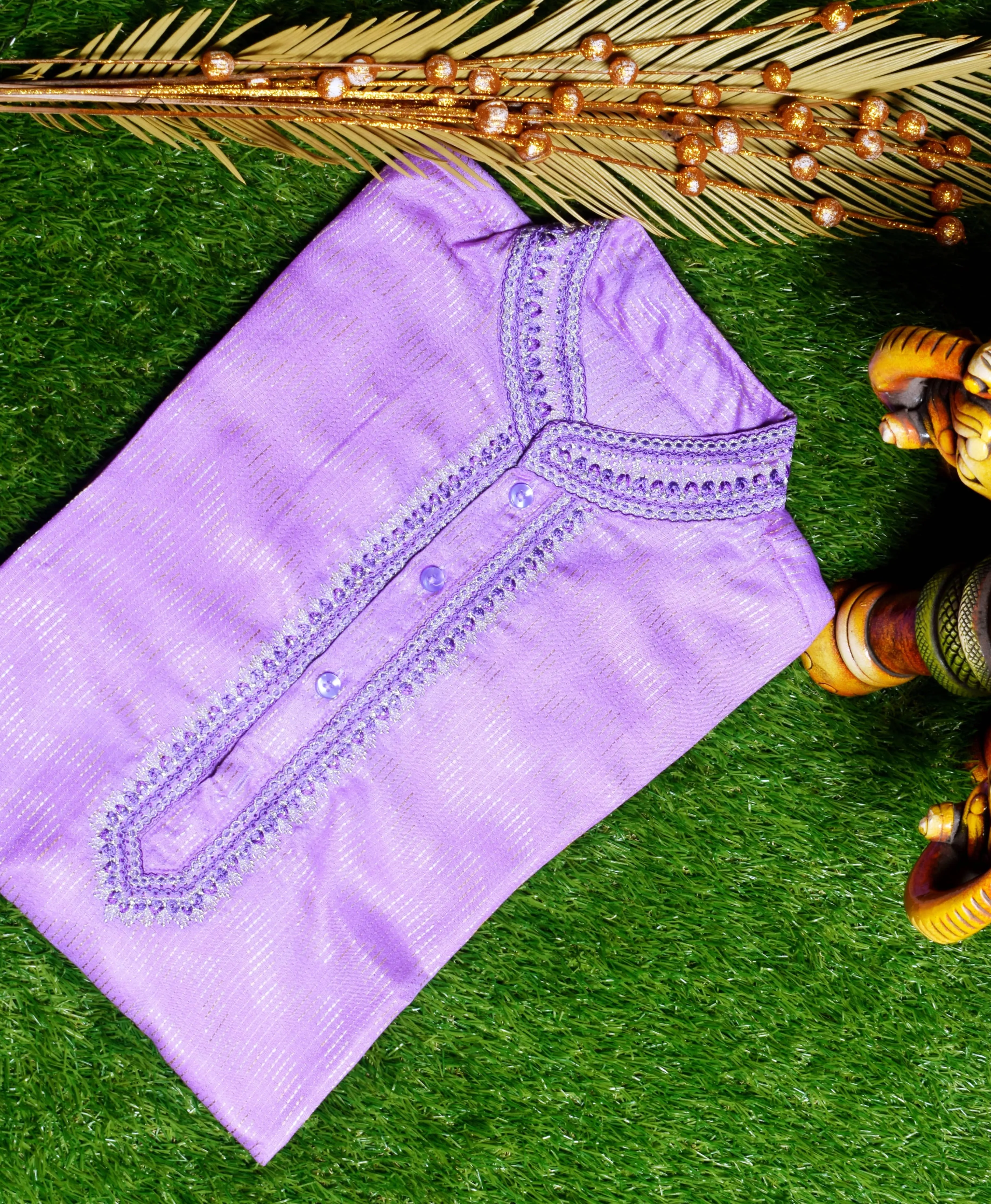 Purple Cotton Silk Embroidered Kurta