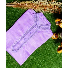 Purple Cotton Silk Embroidered Kurta