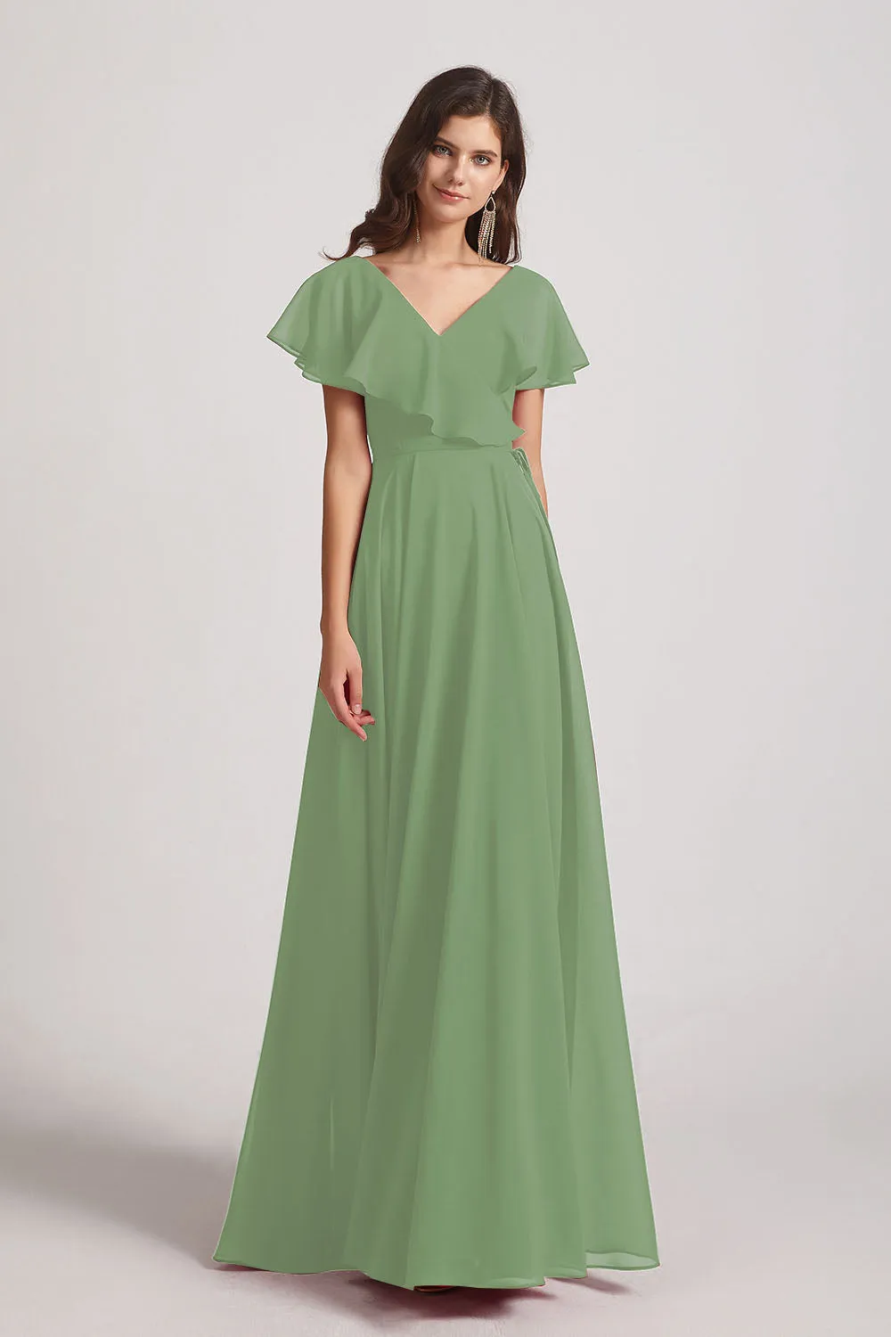 Ruffle Neckline Pleated Chiffon A-Line Bridesmaid Dresses (AF0148)