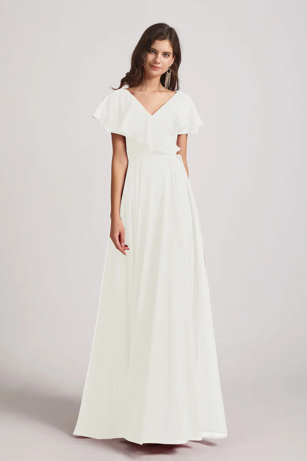 Ruffle Neckline Pleated Chiffon A-Line Bridesmaid Dresses (AF0148)