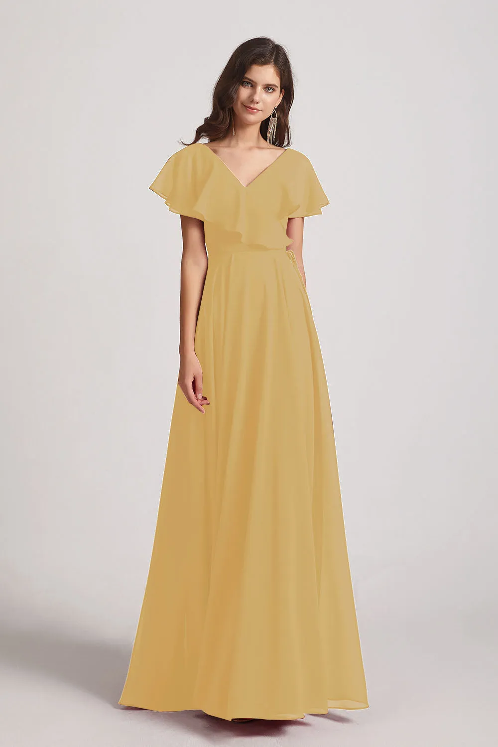 Ruffle Neckline Pleated Chiffon A-Line Bridesmaid Dresses (AF0148)