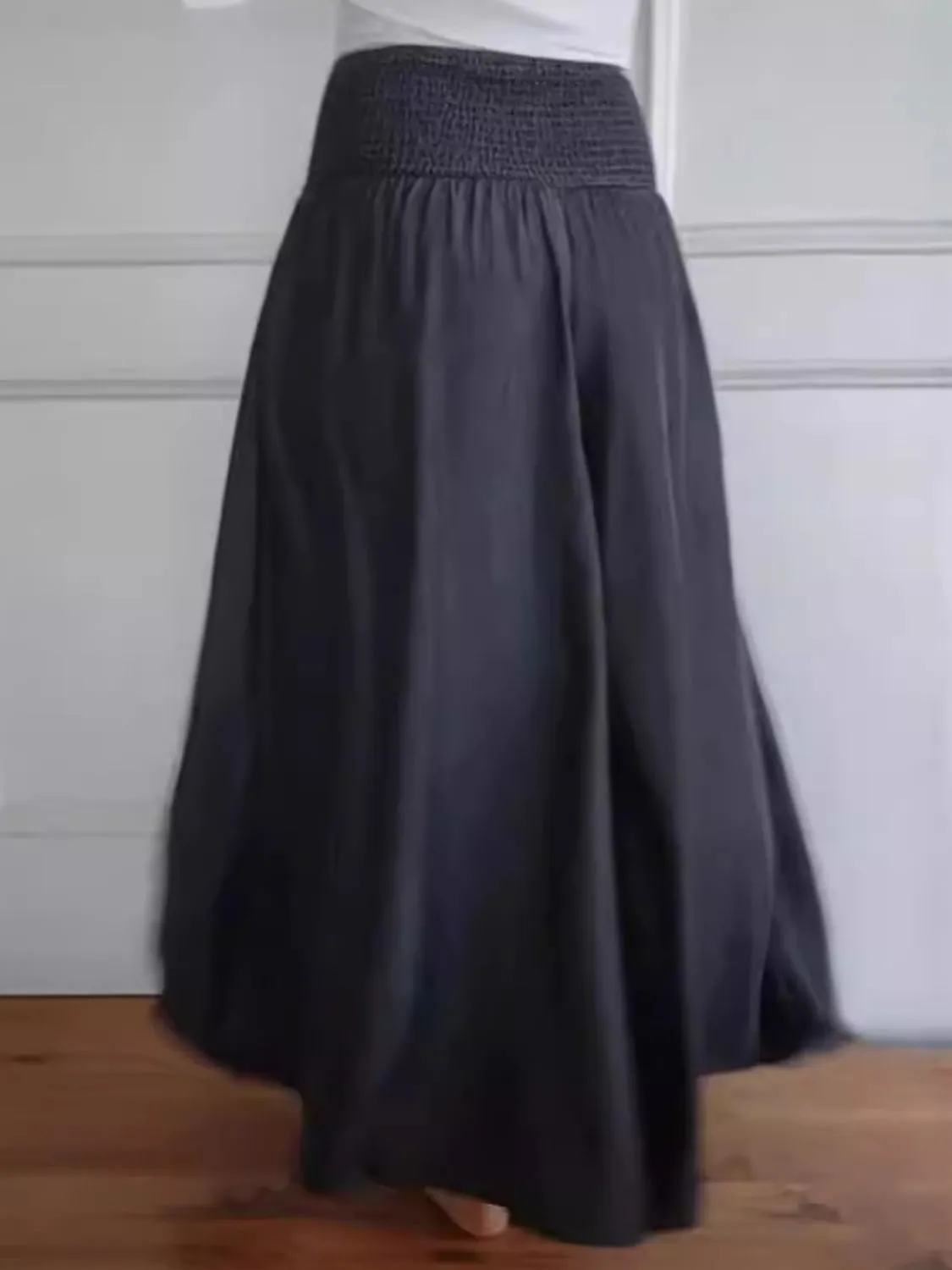 Smocked Casual Wide Leg Pants with Pockets