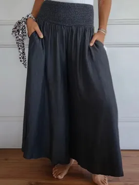 Smocked Casual Wide Leg Pants with Pockets