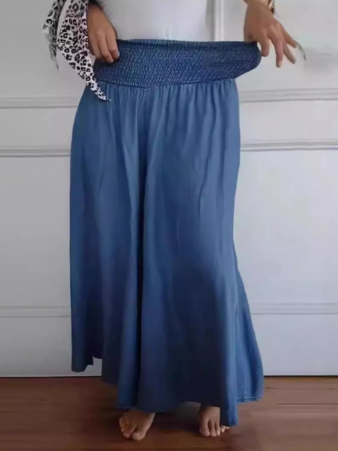 Smocked Casual Wide Leg Pants with Pockets