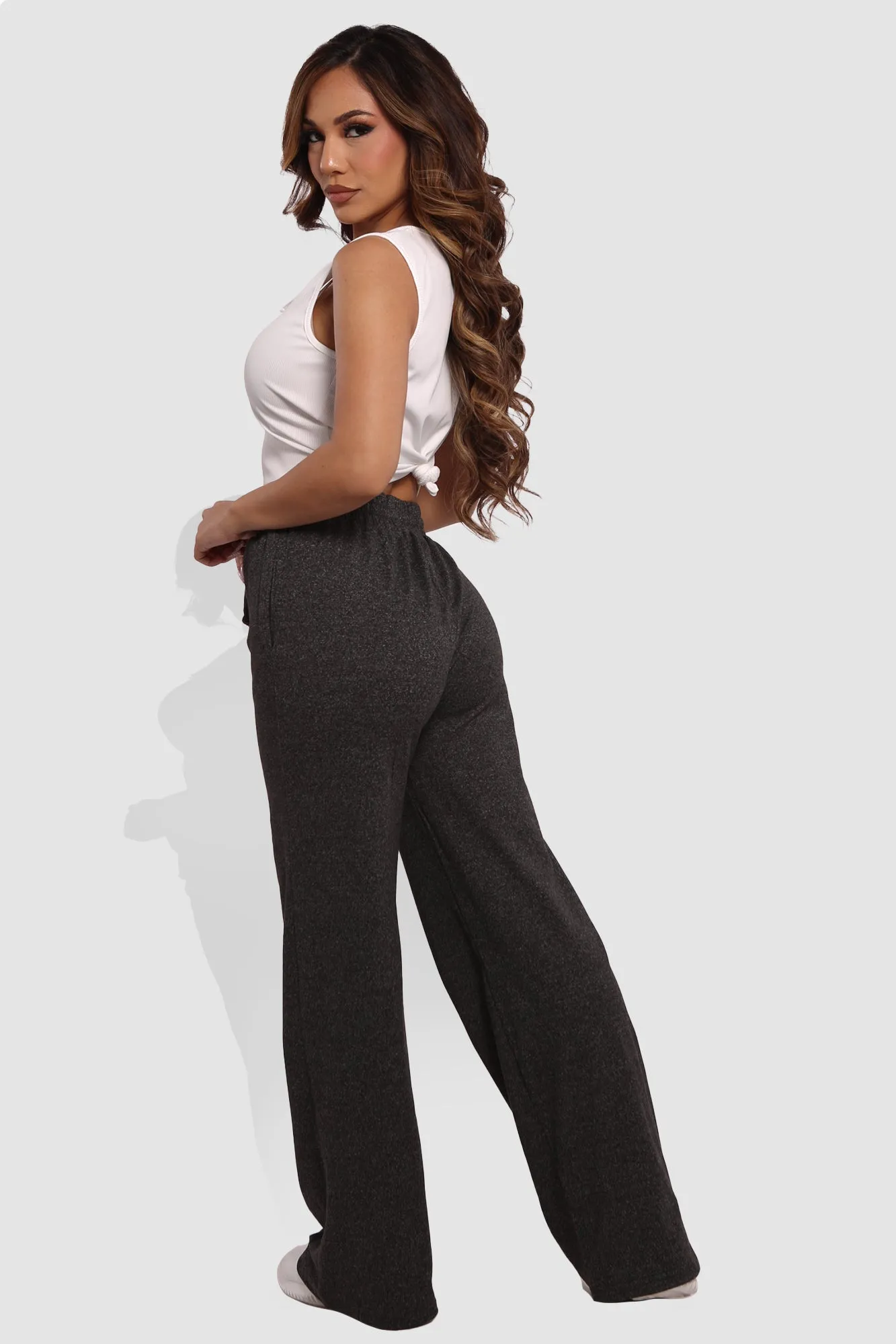 Soft Brushed Classic Drawstring Straight Leg Sweatpants - Charcoal
