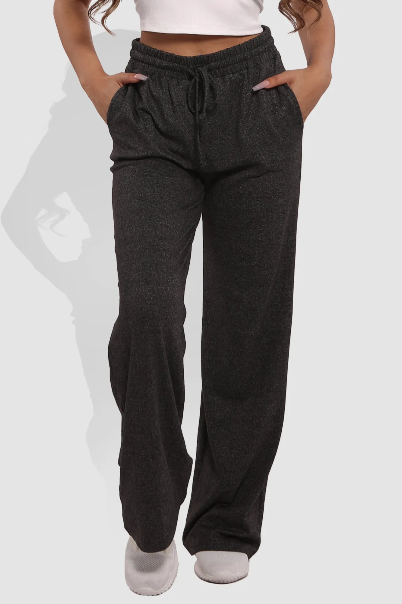 Soft Brushed Classic Drawstring Straight Leg Sweatpants - Charcoal