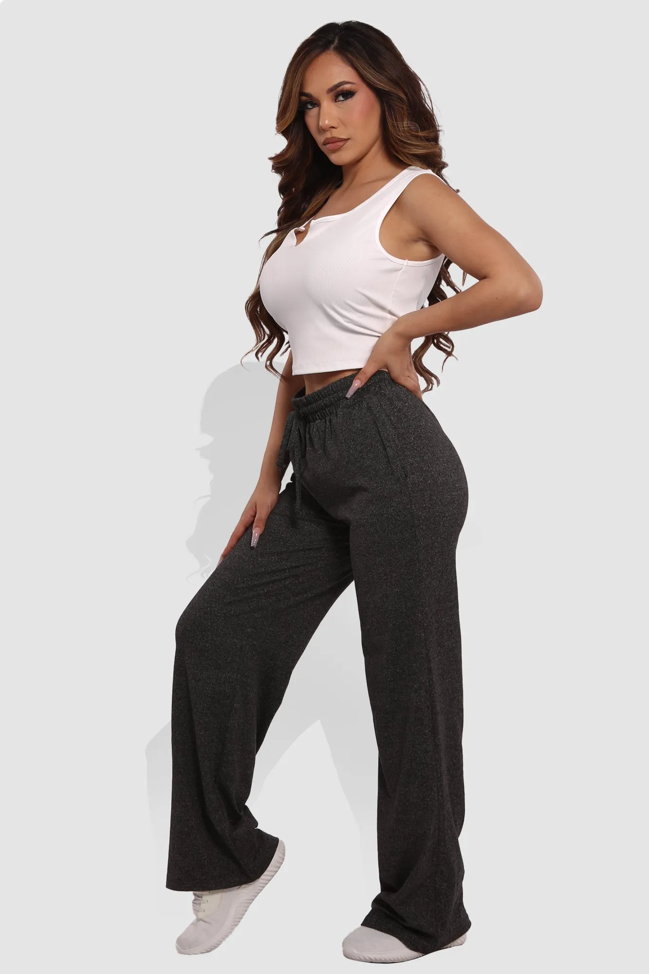 Soft Brushed Classic Drawstring Straight Leg Sweatpants - Charcoal