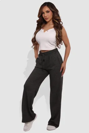 Soft Brushed Classic Drawstring Straight Leg Sweatpants - Charcoal