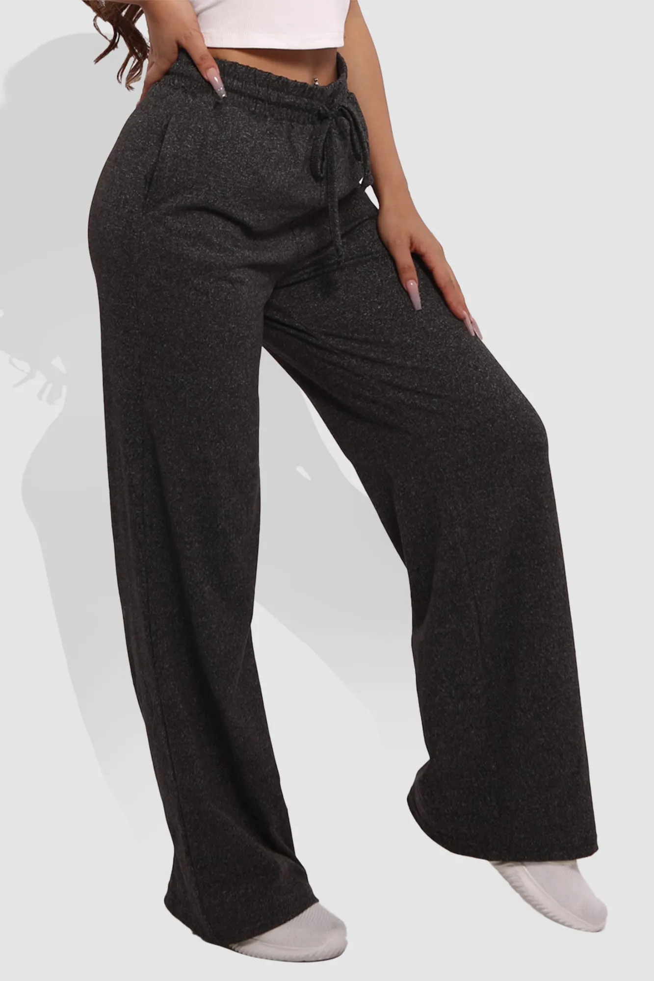 Soft Brushed Classic Drawstring Straight Leg Sweatpants - Charcoal