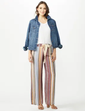 Stripe Slub Wide Leg Pull On Pant