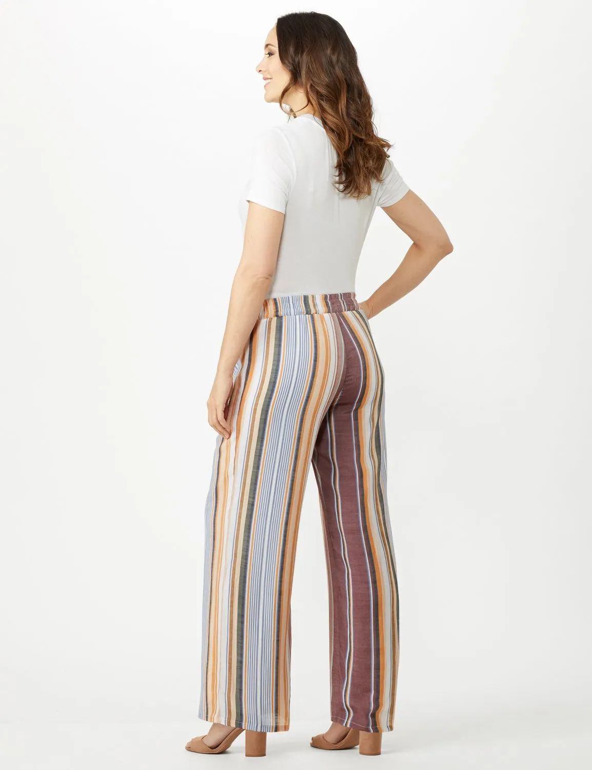 Stripe Slub Wide Leg Pull On Pant