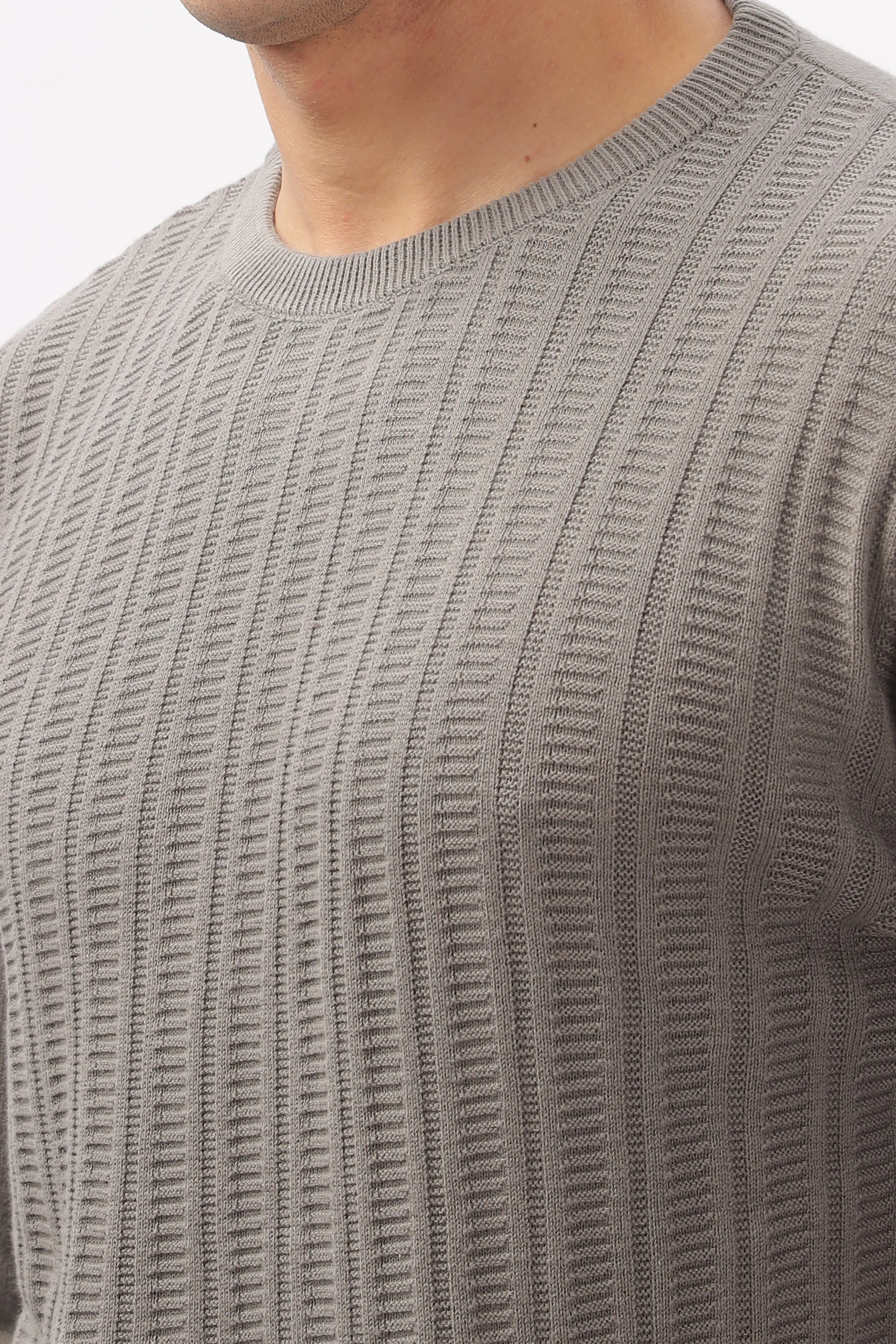 Stripes Knitted Gray Full-Sleeve T-Shirt