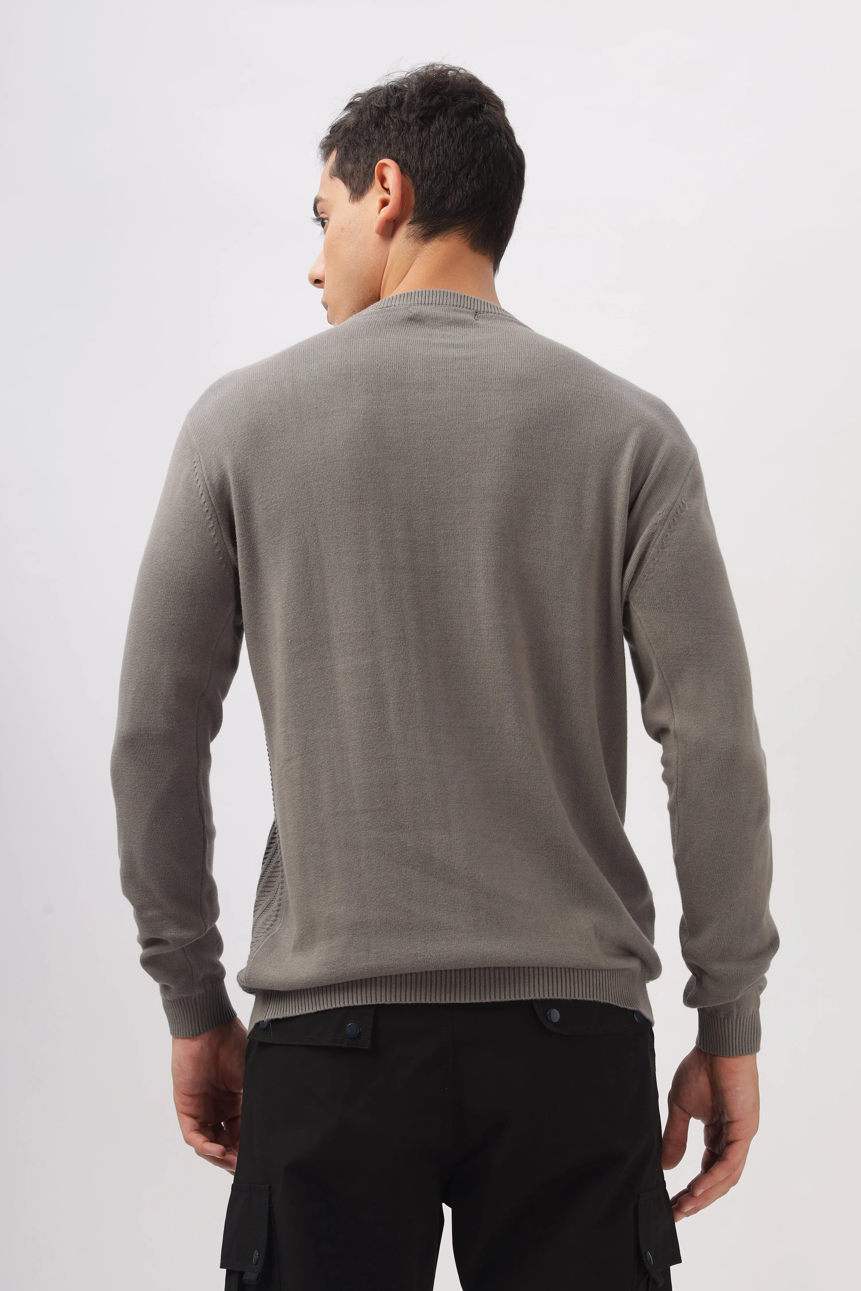 Stripes Knitted Gray Full-Sleeve T-Shirt