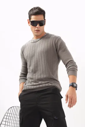 Stripes Knitted Gray Full-Sleeve T-Shirt