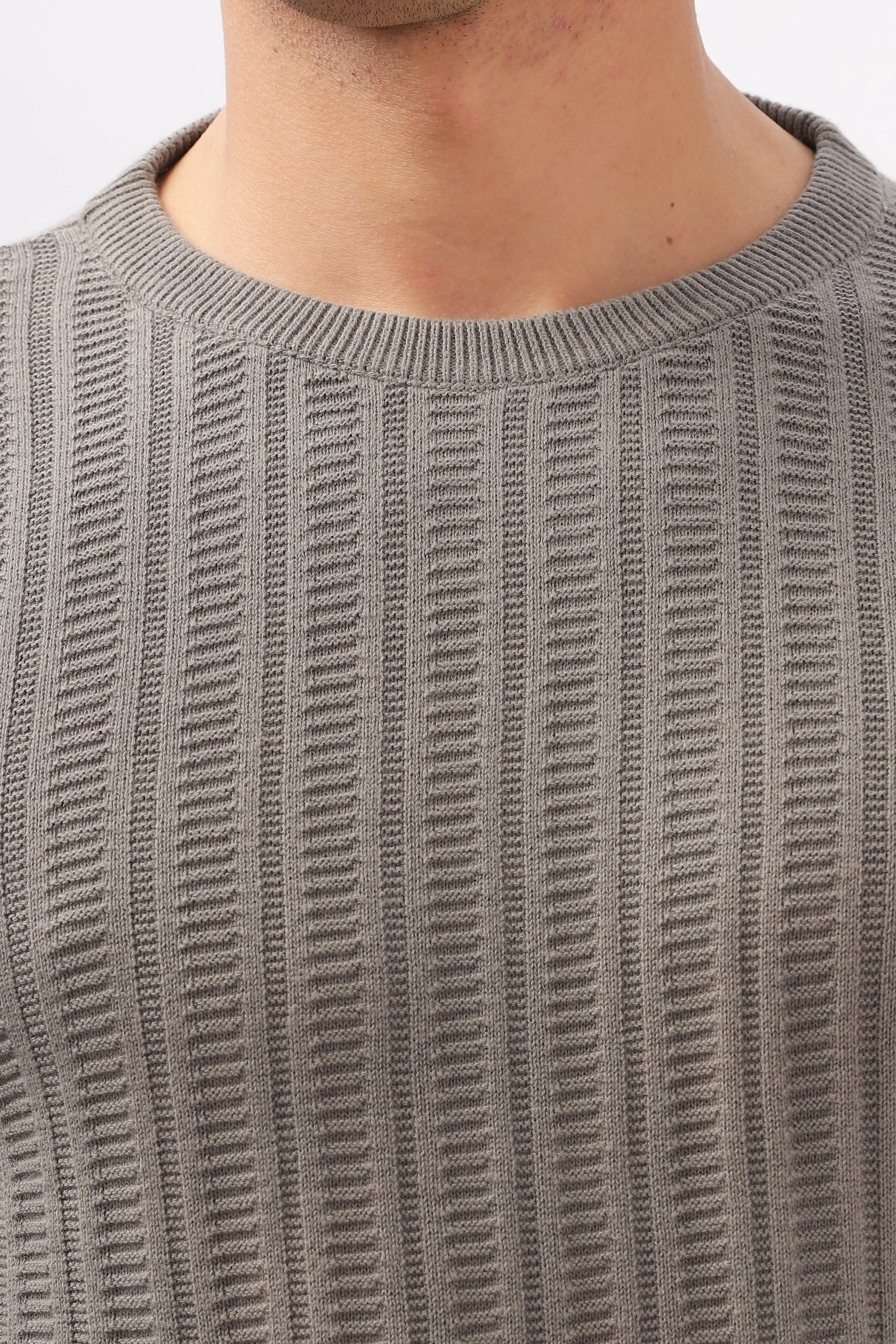 Stripes Knitted Gray Full-Sleeve T-Shirt