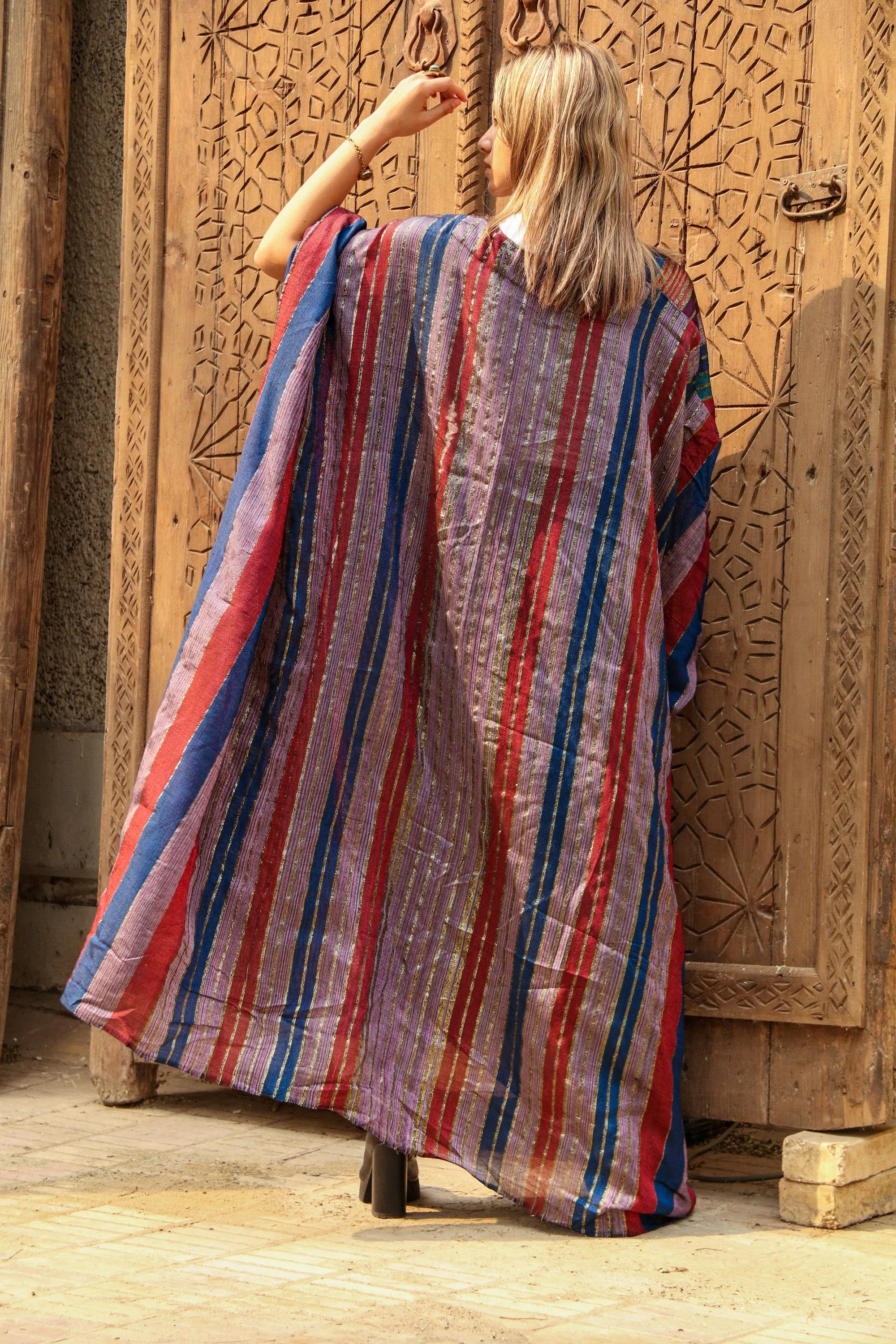 Stunning colorful hand loomed Silk Abaya with gold threads, Summer silk Abaya,  Silk Abaya, Colorful Abaya, Handmade Abaya, women abaya