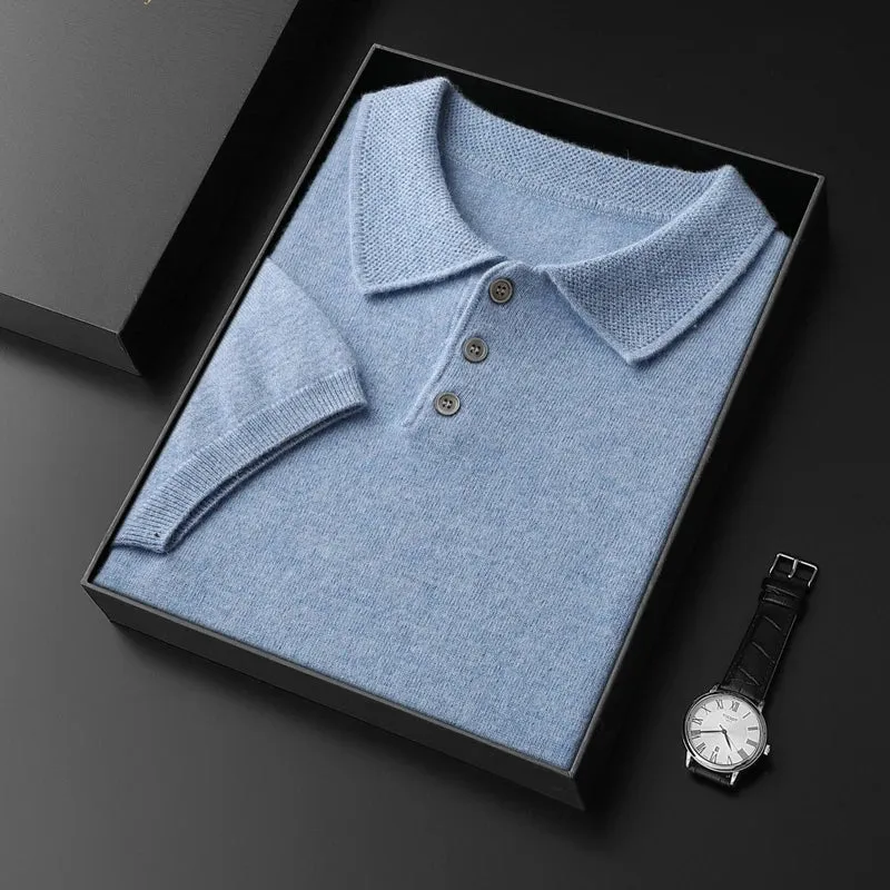 Vera | Pure Cashmere Knitted Polo Collar T-Shirt