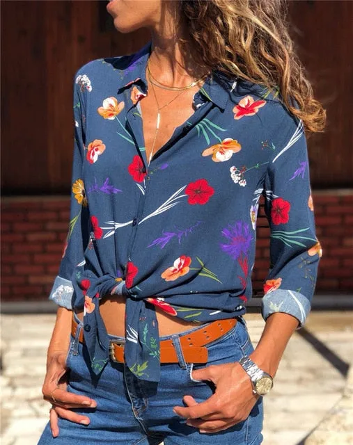 women shirts blouse women plus size chiffon blouse flower/strip printed loose long sleeve 2019 summer new full shirt chemisier f