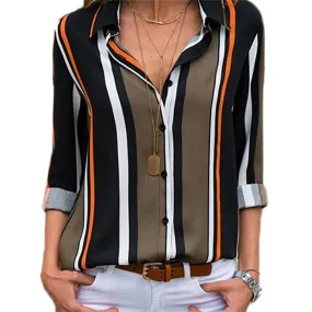 women shirts blouse women plus size chiffon blouse flower/strip printed loose long sleeve 2019 summer new full shirt chemisier f