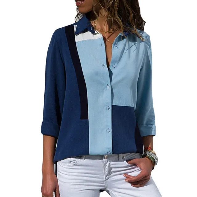 women shirts blouse women plus size chiffon blouse flower/strip printed loose long sleeve 2019 summer new full shirt chemisier f
