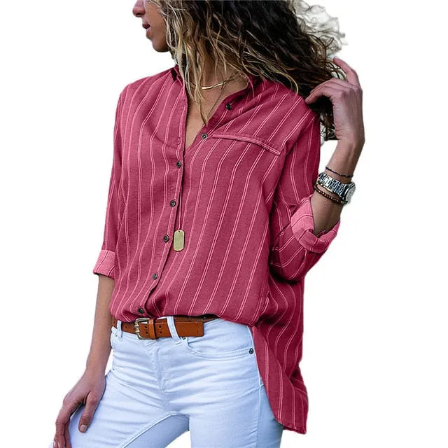 women shirts blouse women plus size chiffon blouse flower/strip printed loose long sleeve 2019 summer new full shirt chemisier f
