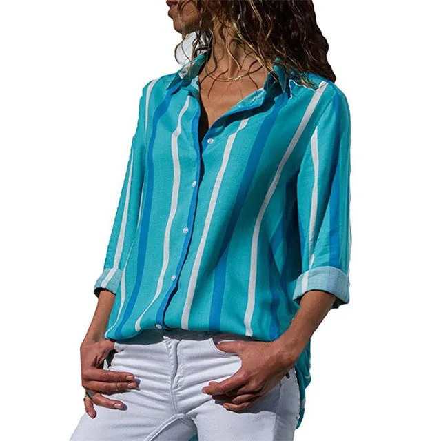women shirts blouse women plus size chiffon blouse flower/strip printed loose long sleeve 2019 summer new full shirt chemisier f