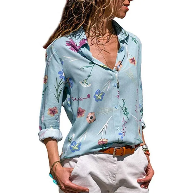 women shirts blouse women plus size chiffon blouse flower/strip printed loose long sleeve 2019 summer new full shirt chemisier f