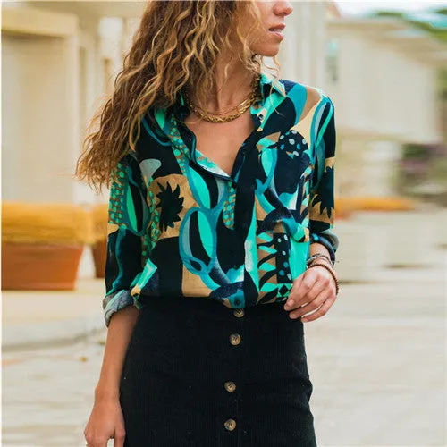 women shirts blouse women plus size chiffon blouse flower/strip printed loose long sleeve 2019 summer new full shirt chemisier f