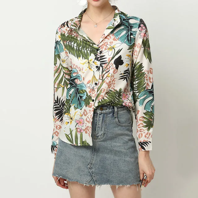 women shirts blouse women plus size chiffon blouse flower/strip printed loose long sleeve 2019 summer new full shirt chemisier f