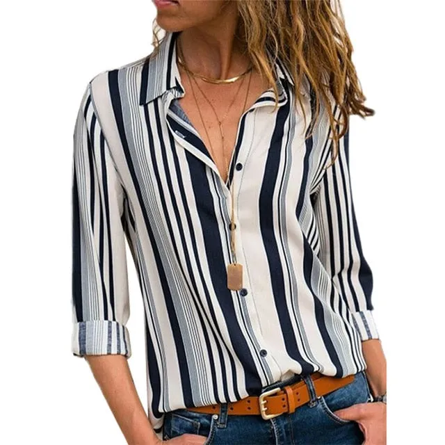 women shirts blouse women plus size chiffon blouse flower/strip printed loose long sleeve 2019 summer new full shirt chemisier f
