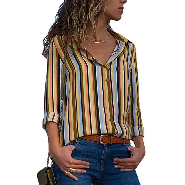 women shirts blouse women plus size chiffon blouse flower/strip printed loose long sleeve 2019 summer new full shirt chemisier f
