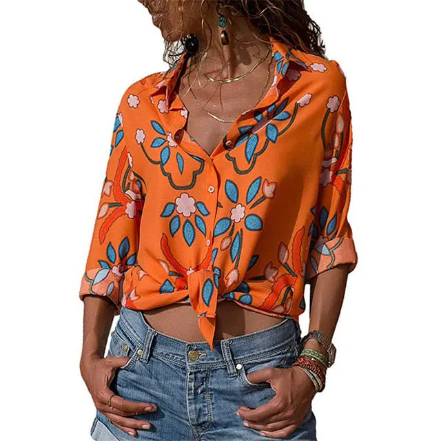 women shirts blouse women plus size chiffon blouse flower/strip printed loose long sleeve 2019 summer new full shirt chemisier f