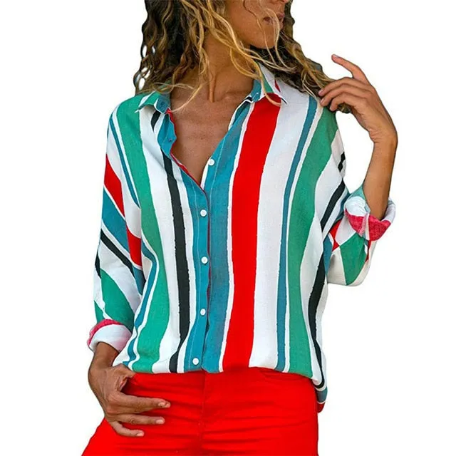 women shirts blouse women plus size chiffon blouse flower/strip printed loose long sleeve 2019 summer new full shirt chemisier f