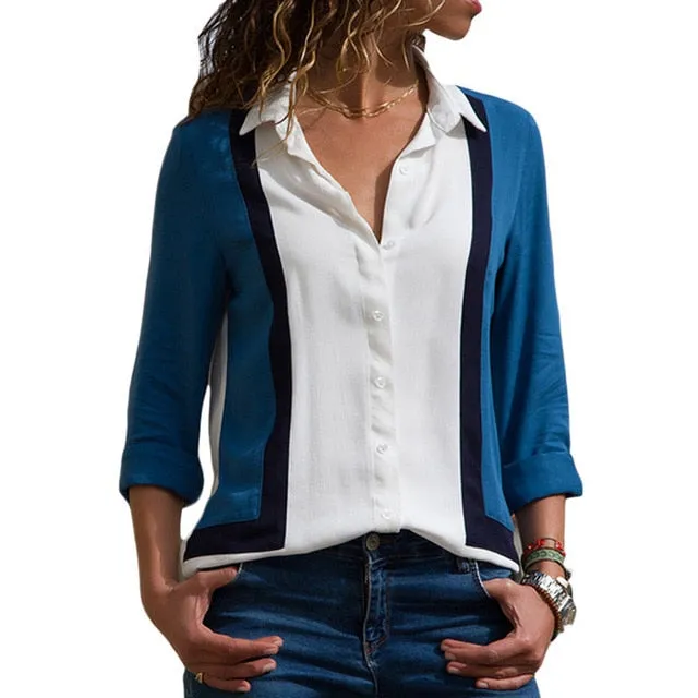 women shirts blouse women plus size chiffon blouse flower/strip printed loose long sleeve 2019 summer new full shirt chemisier f