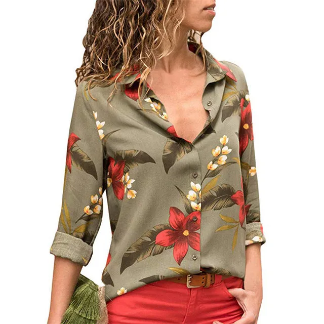 women shirts blouse women plus size chiffon blouse flower/strip printed loose long sleeve 2019 summer new full shirt chemisier f